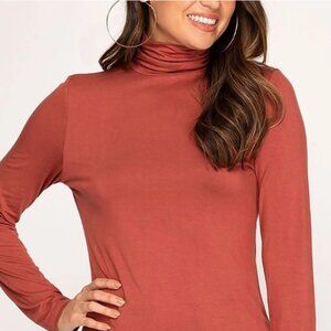 Mock Neck Long Sleeves Jersey Knit Top "CINNAMON"